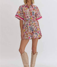 entro Floral Ric Rac Trim Romper in pink - women's pants - view 6