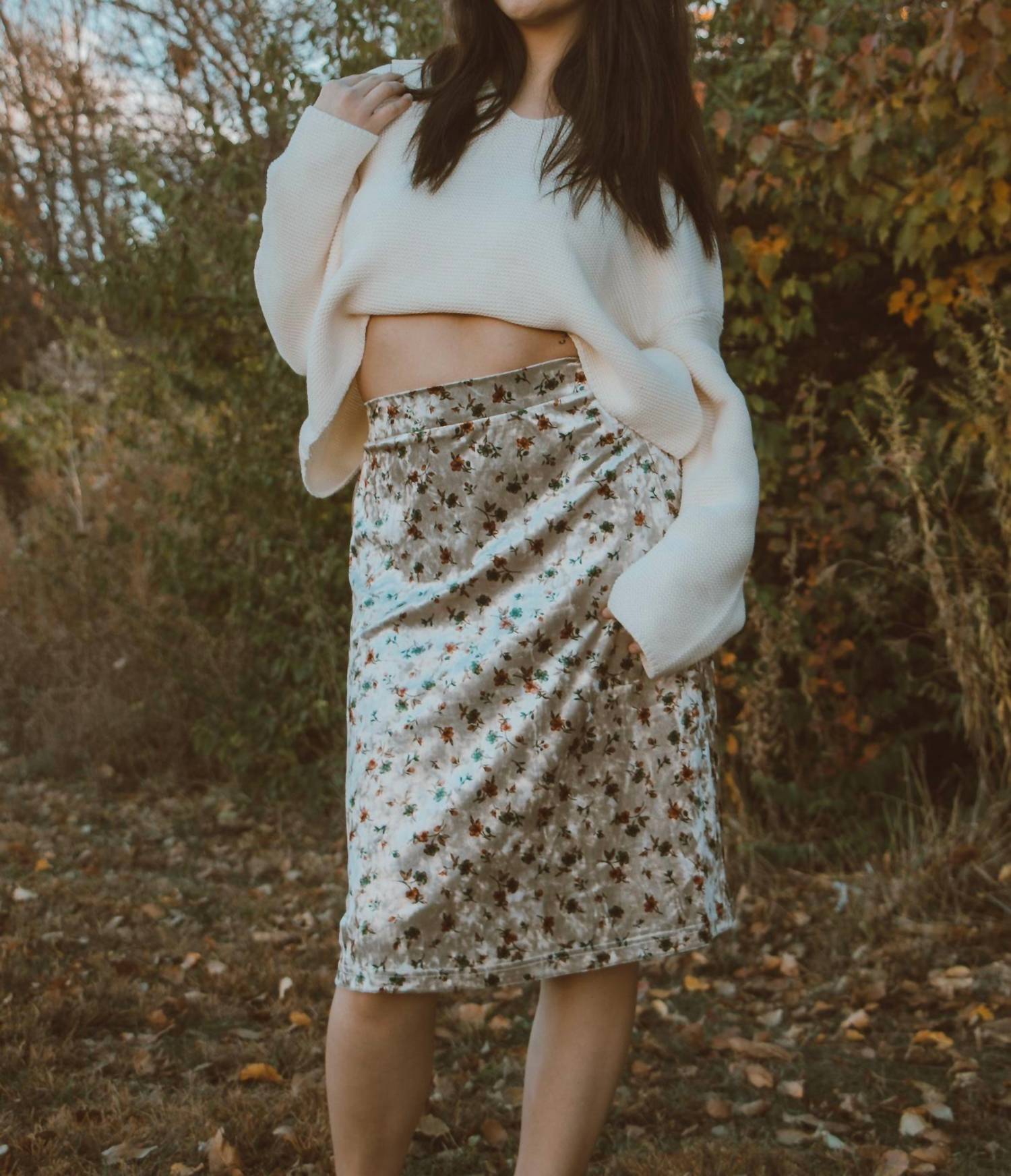 Mikarose Vintage Garden Velvet Midi Skirt in floral - women's skirt - alternate view