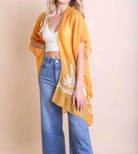 Leto - Lightweight Floral Embroidered Tassels Boho Festival Kimono Wrap