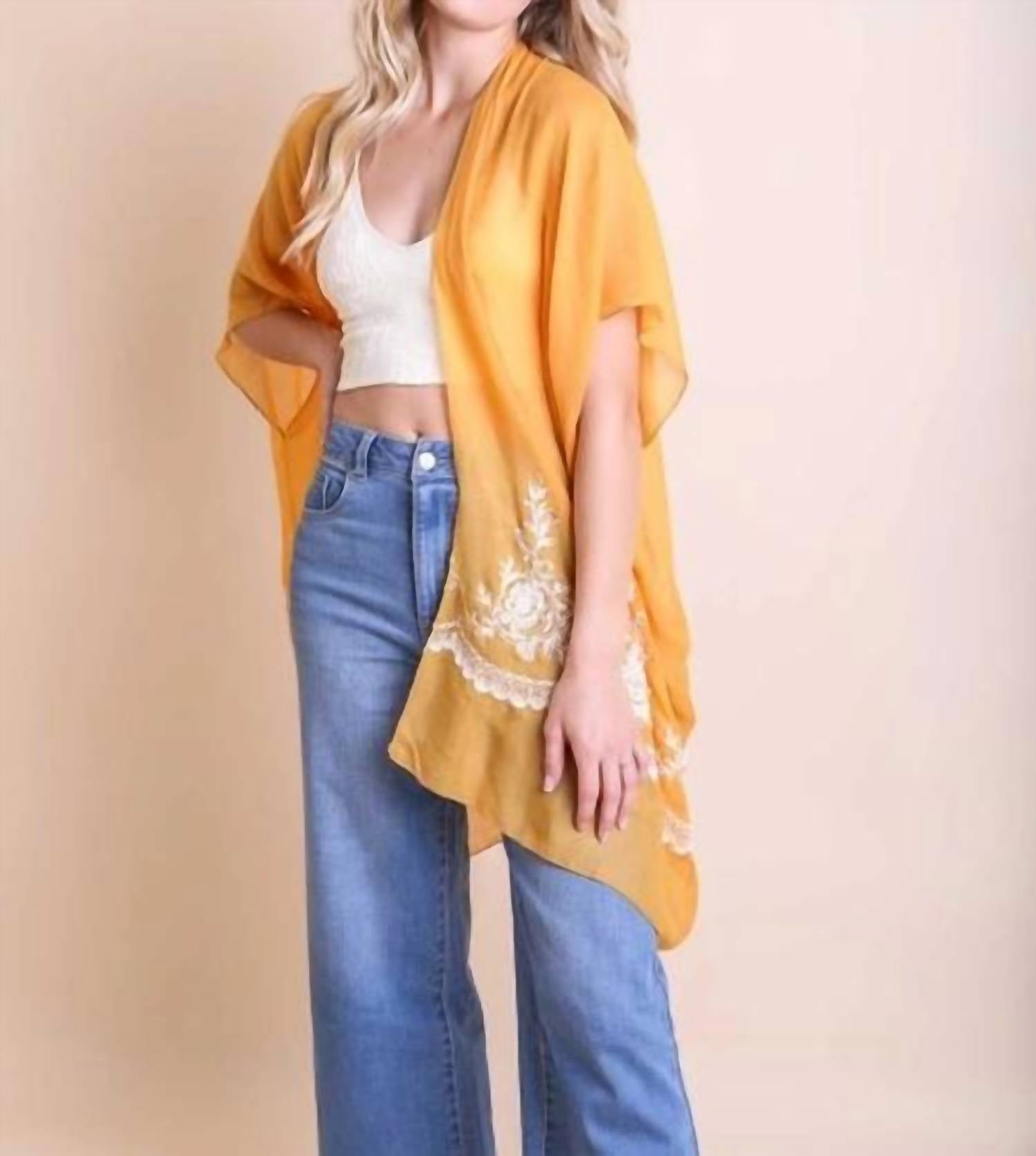 Leto - Lightweight Floral Embroidered Tassels Boho Festival Kimono Wrap