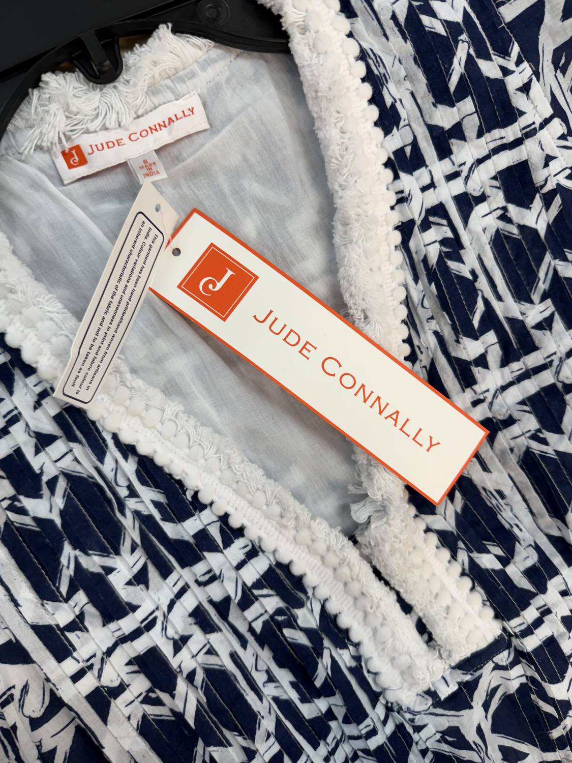 JUDE CONNALLY Larissa Bamboo Rattan Dress in navy white - women's dress - detail view