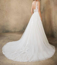 MORILEE Rosa Plunging V-neck Wedding Dress in ivory champagne - women's dress - detail view