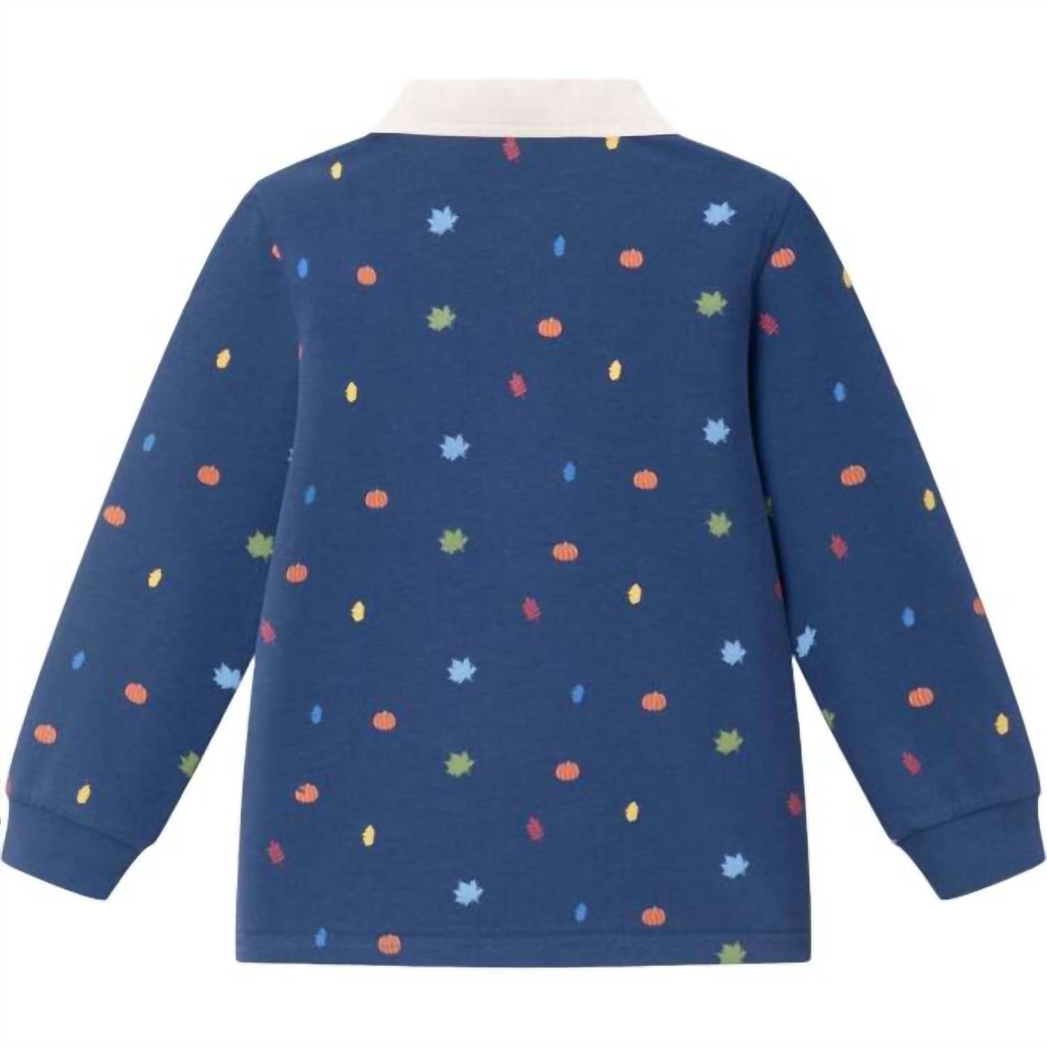 Andy & Evan Kid's Fall Themed Rugby Shirt in blue - kids' shirt - detail view