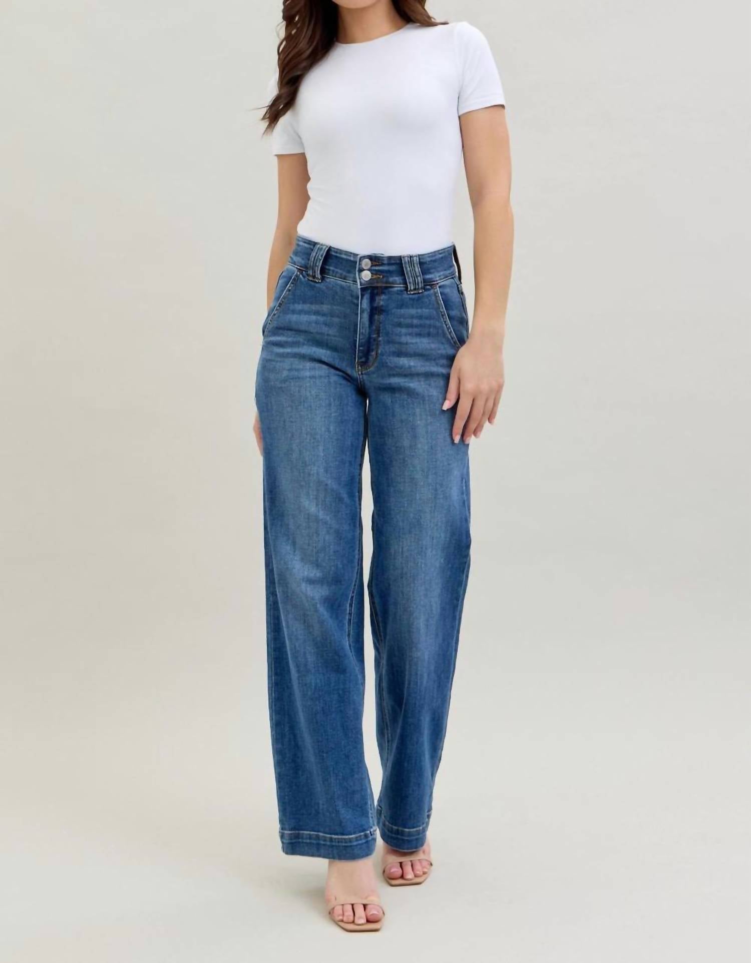 Judy Blue - High Waisted Double Button Wide Leg Trouser