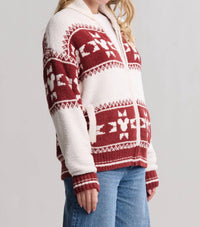 BAREFOOT DREAMS Unisex CozyChic Disney Mickey Fair Isle Sweater in white and red - women's top - detail view