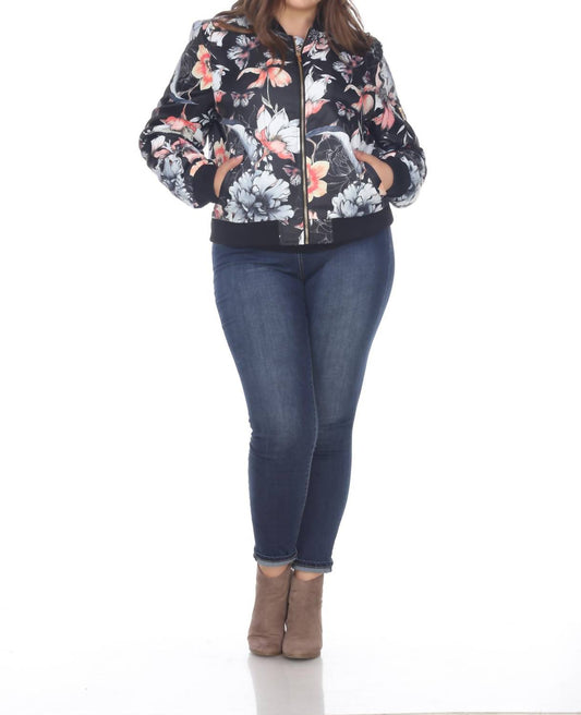 White Mark - Floral Bomber Jacket - Plus Size