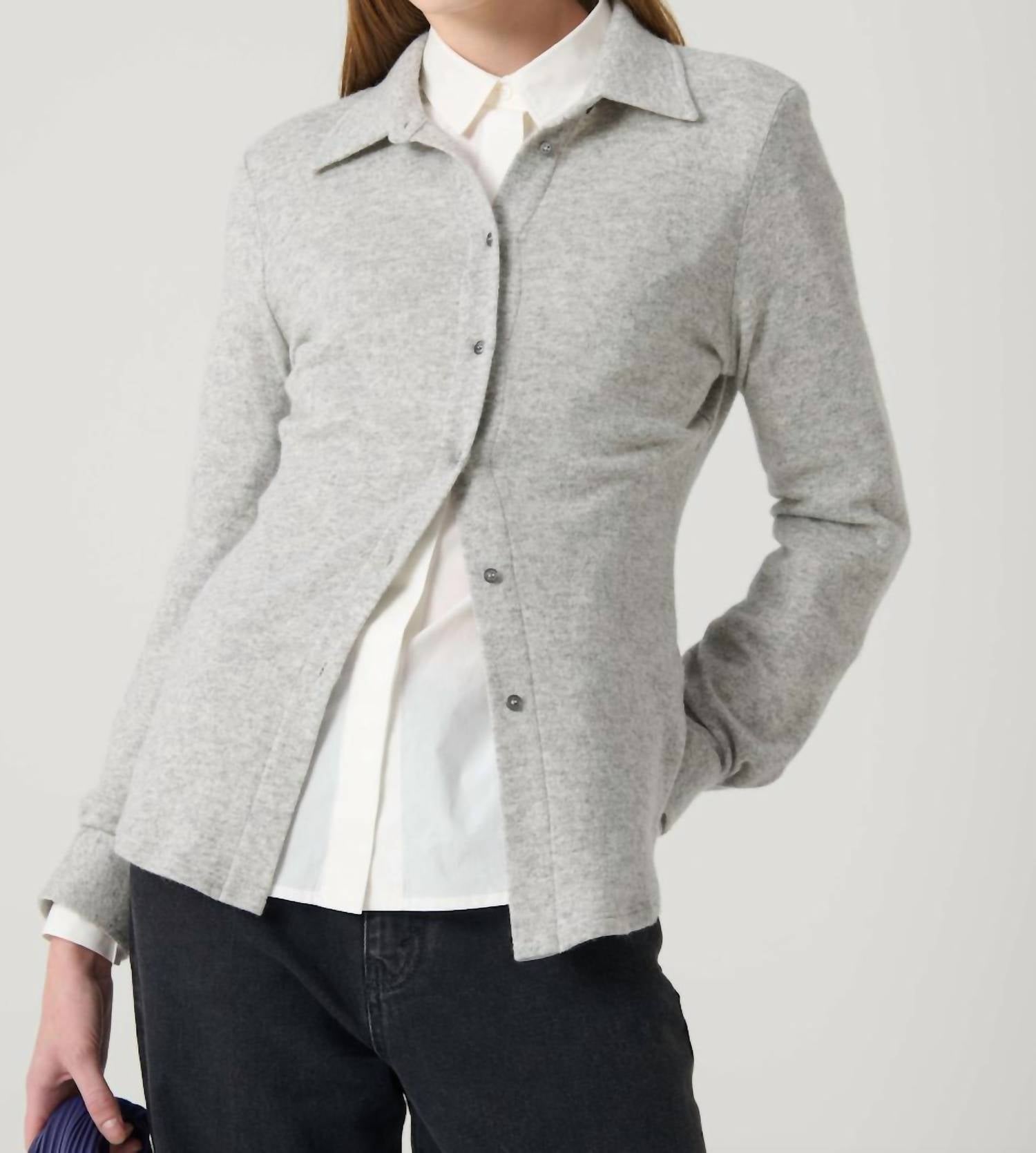 Beatrice .b Collared Button-front Sweater in heather grey - women's sweater