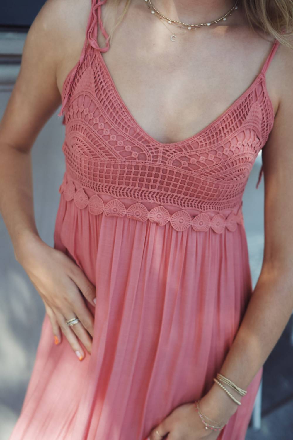Scandal Italy Alisha Crochet Midi Dress in coral - women's dress - alternate view