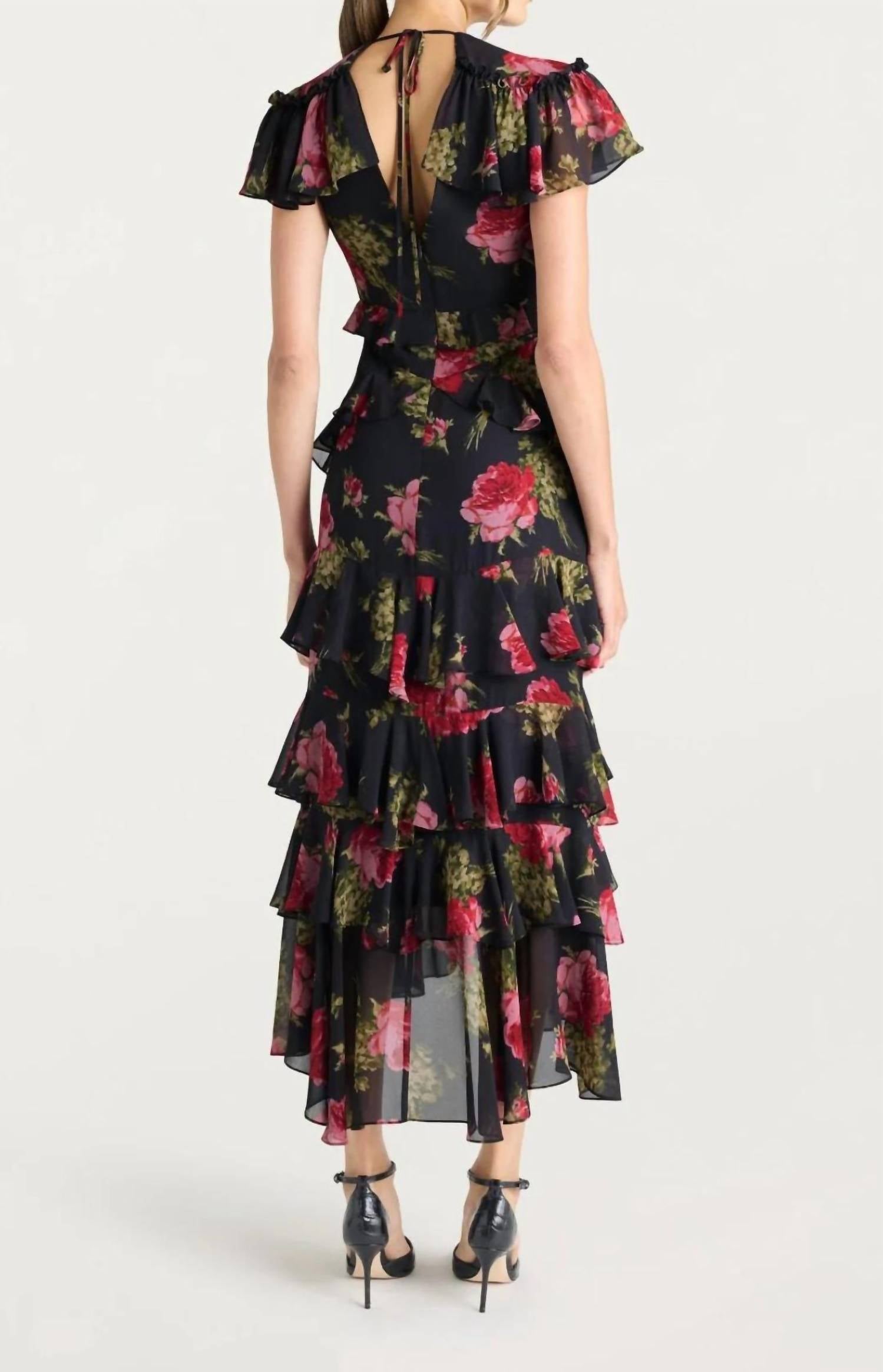 cinq a sept Baroque Rose Tatum Dress in obsidian multi - women's dress - detail view