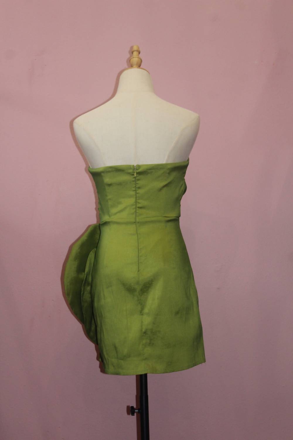 INA Women's Satin Strapless 3d Floral Mini Dress in green - women's dress - detail view