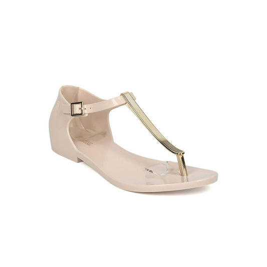 Women's Honey Chrome Jelly Metallic T-Strap Flat Sandal