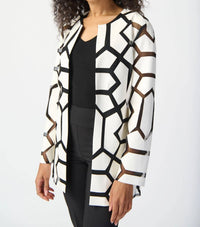 Joseph Ribkoff - Faux Leather Geometric Laser Cutout Long Sleeve Jacket