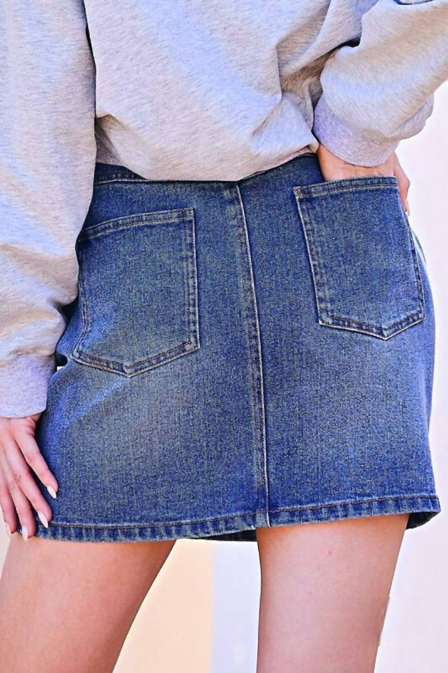 Mainstrip - Abbey Sequined Hearts Denim Mini Skirt
