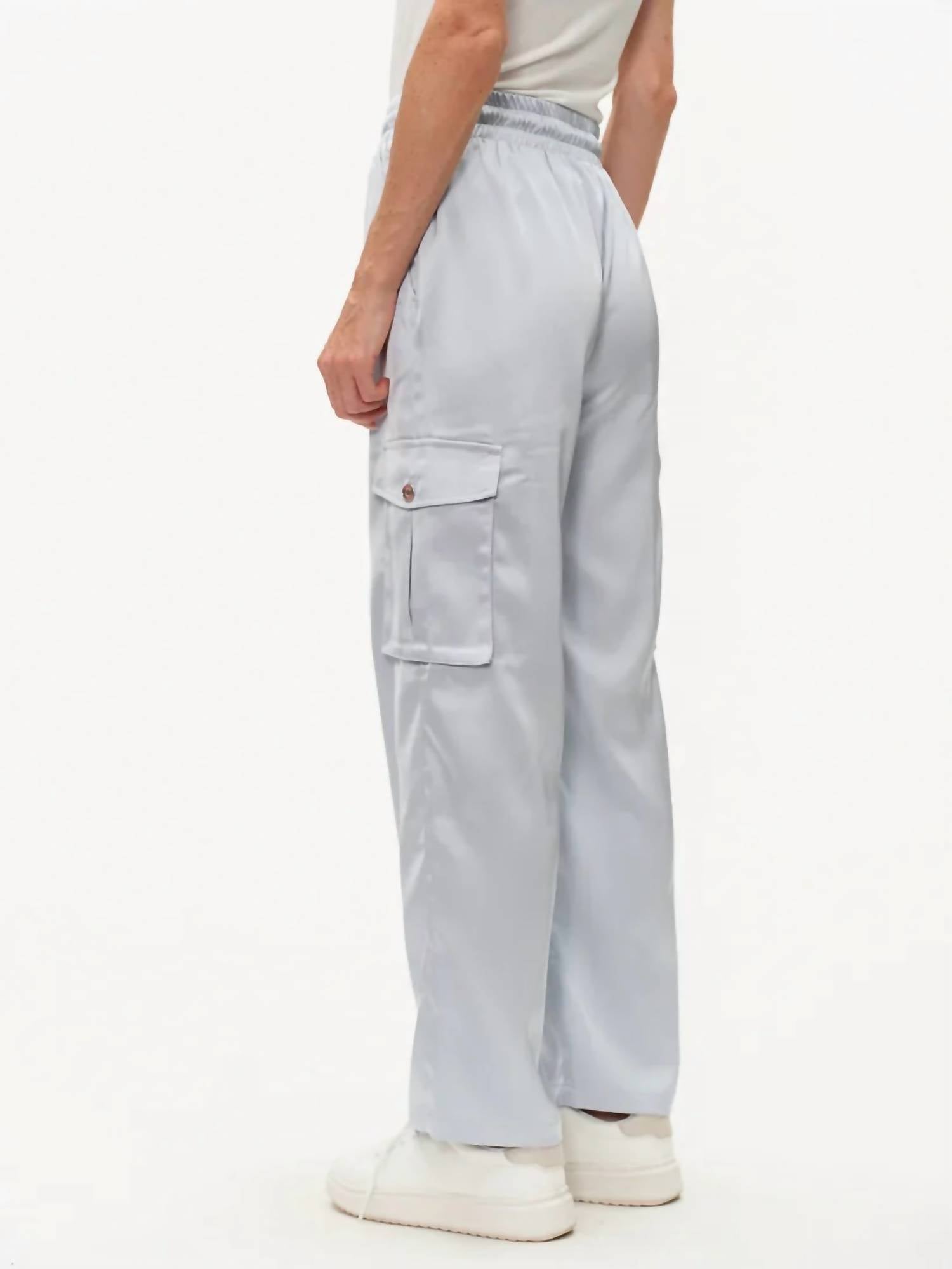 SIX/FIFTY Elsa Satin Cargo Pants in frosted blue - women's pants - alternate view