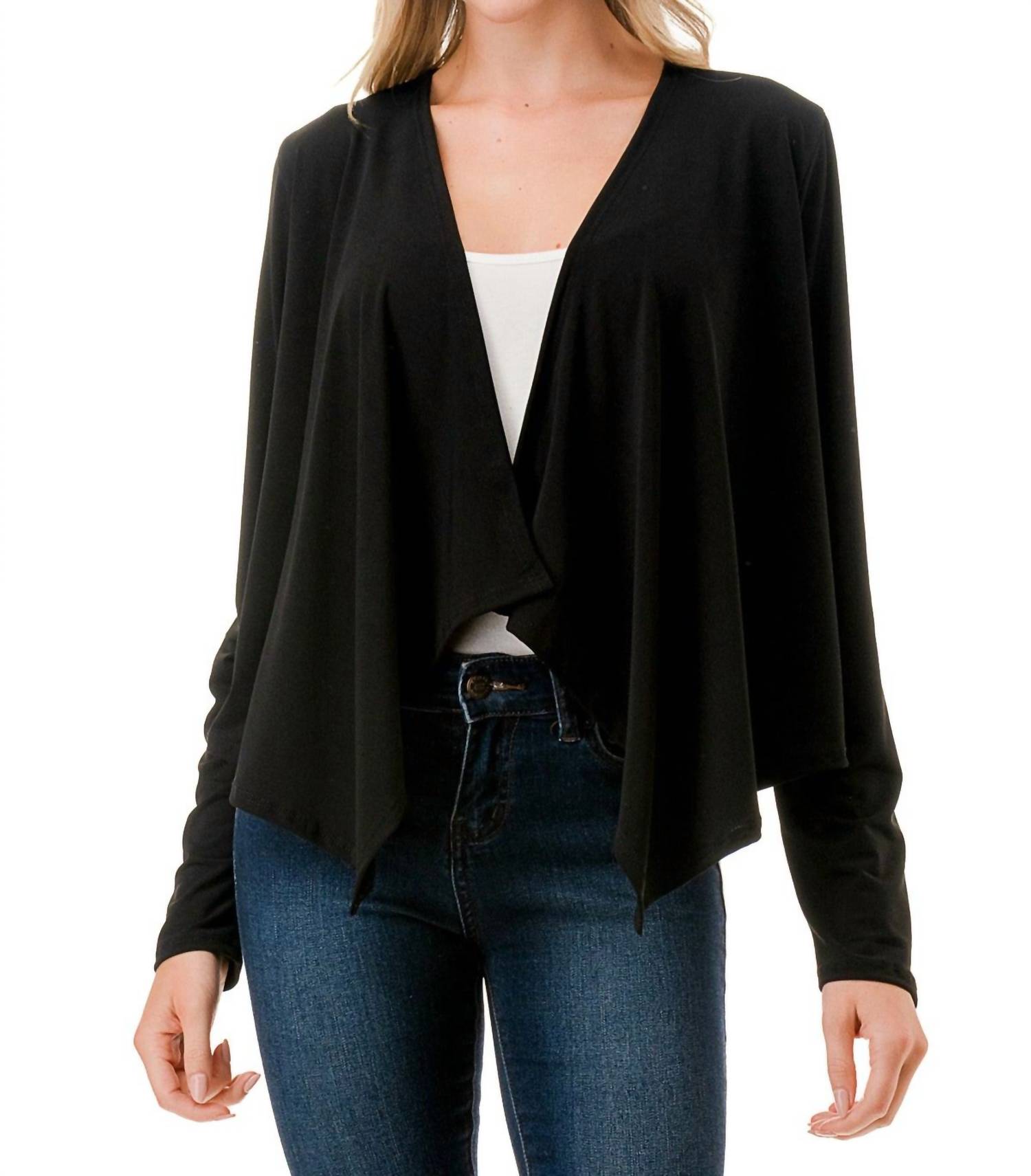 ariella Mesh Back Jacket Top in black - women's long sleeve top