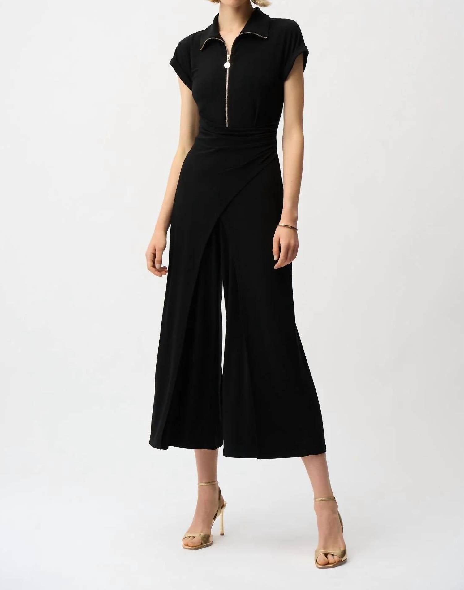 Joseph Ribkoff - Wrap Front Crop Wide Leg Jumpsuit