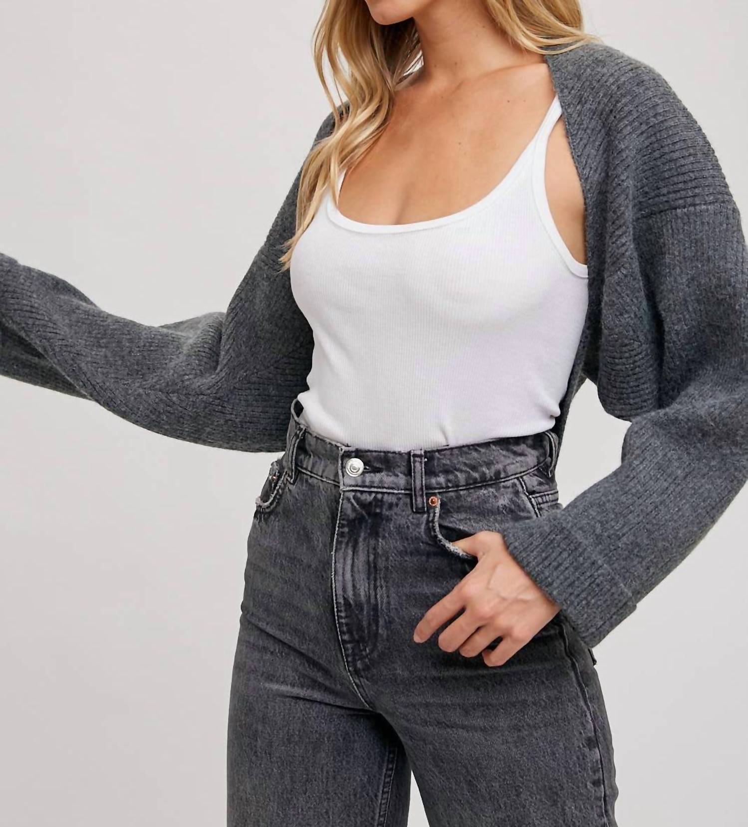 BluIvy Sweater Knit Bolero Shrug in dk grey - women's sweater - view 5