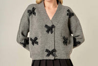 2.7 August Apparel - Chunky Cardigan with Beaded Big Bow