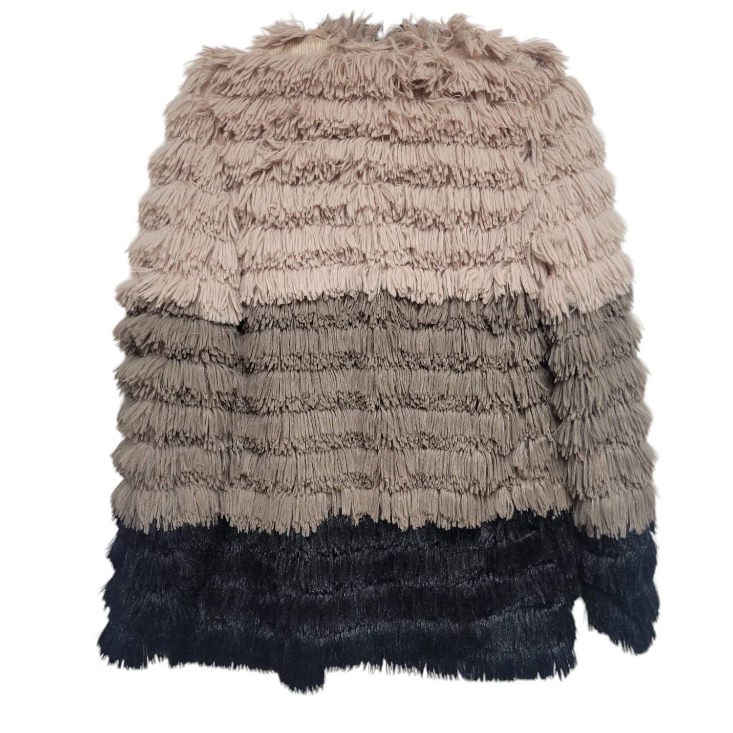 Sage The Label - Colorblocked Fringe Faux-fur Coat