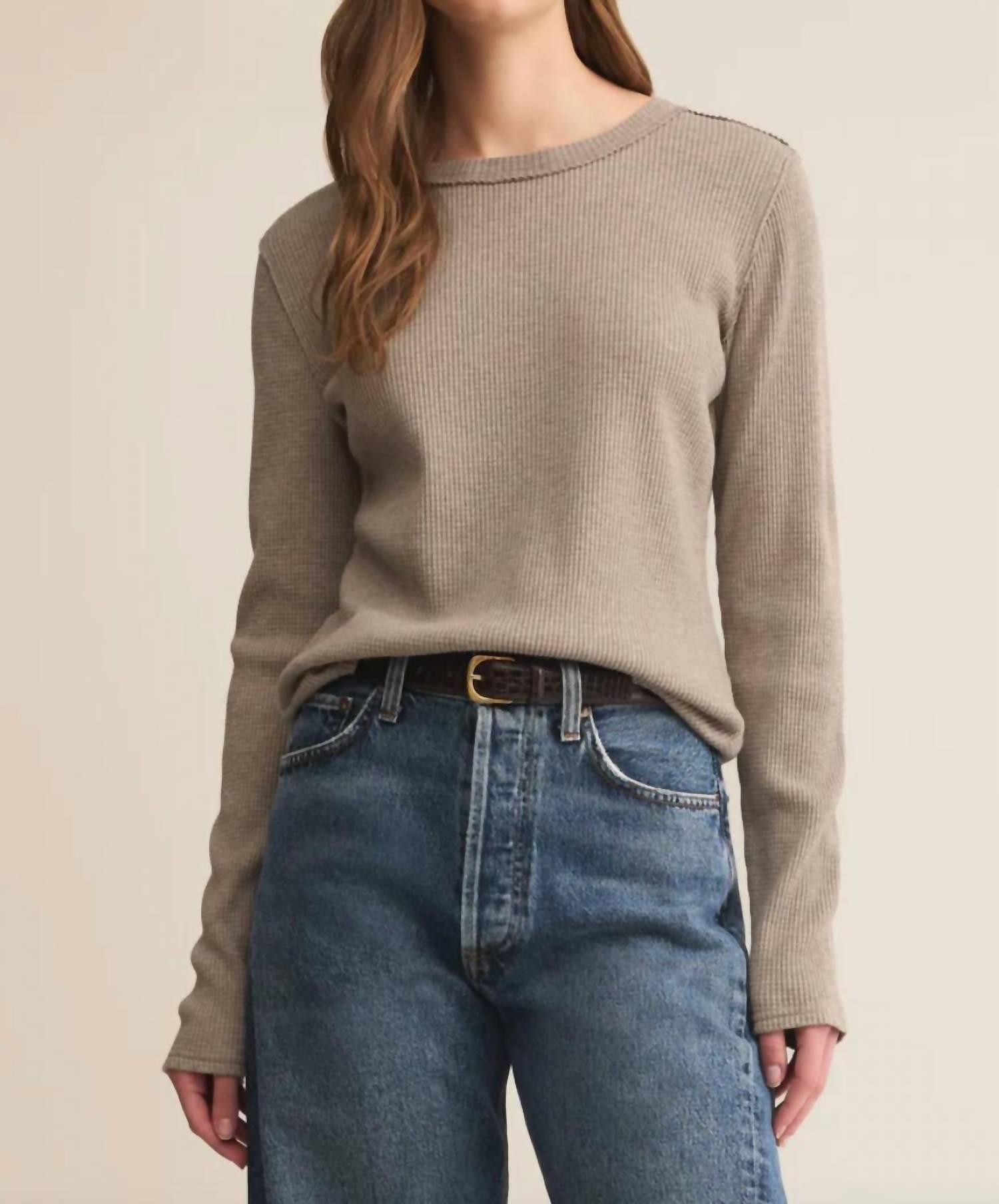 Z Supply Arlet Mini Thermal Top in smoked heather 1 - women's long sleeve top