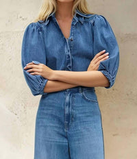 Wisteria Lane - Balloon Sleeved Denim Blouse