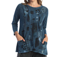 Jess & Jane - Maze Mineral Washed Patch Pocket Cotton Top - Plus