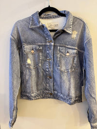 Vintage Havana - French Terry Printed Crop Denim Jacket