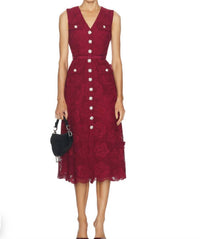 Self-Portrait - Burgundy Lace Midi Dress