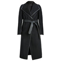 T Tahari - Juliette Double Face Faux Leather Trim Belted  Wool Coat Black