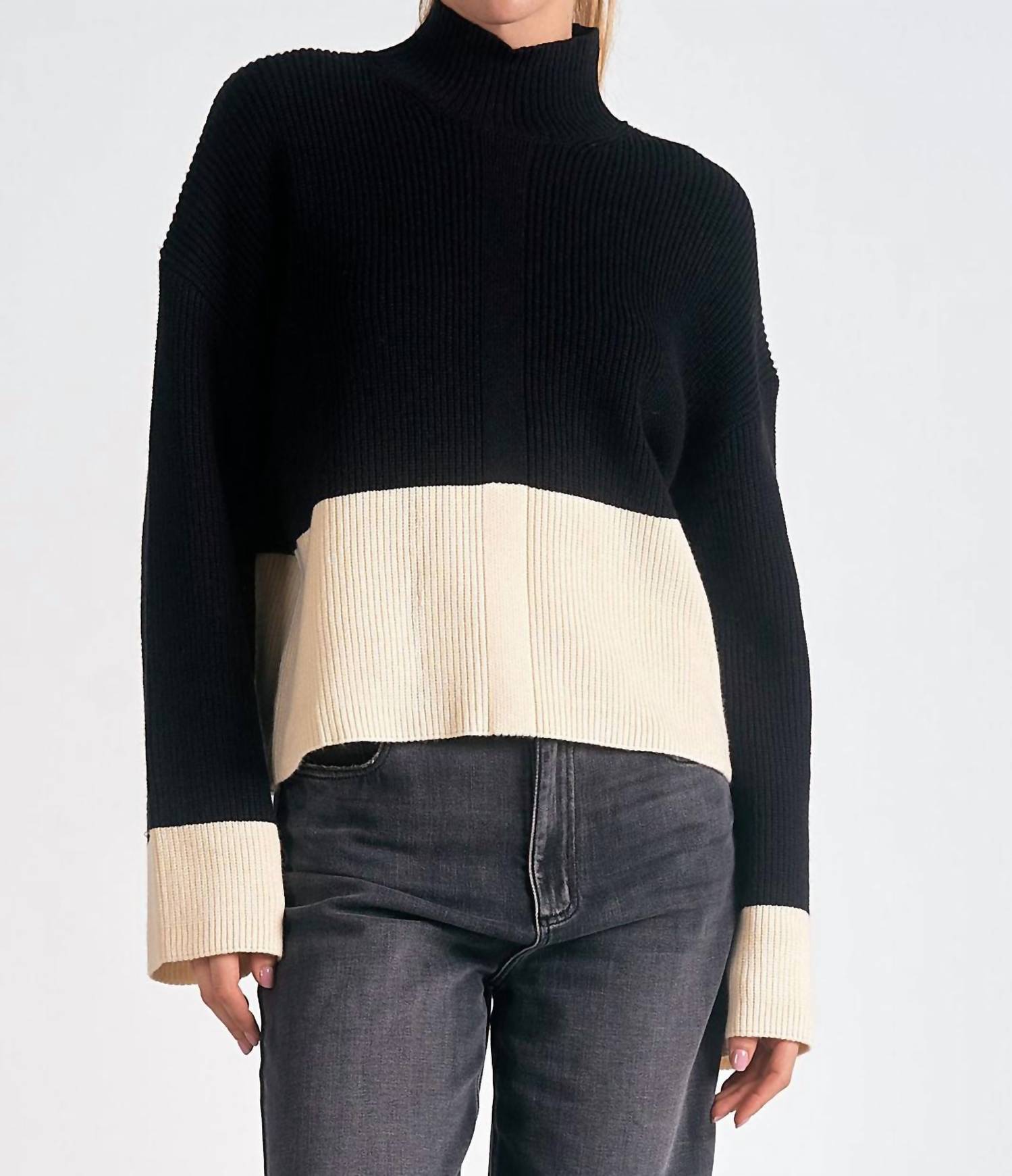 ELAN Mock Turtleneck Sweater in black - women's sweater