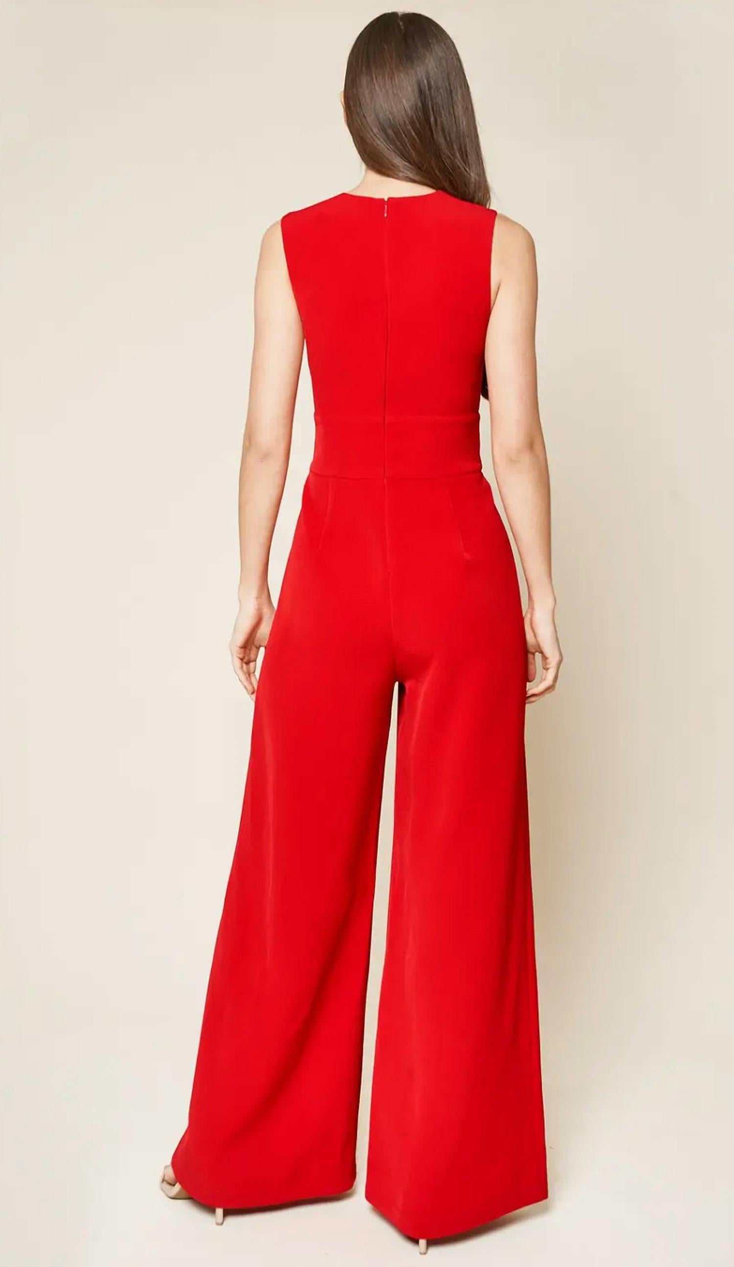 SUGARLIPS Klara Wide Leg Jumpsuit in red - women's pants - detail view
