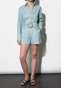 Greylin - Lily Belted Denim Linen Blend Shorts