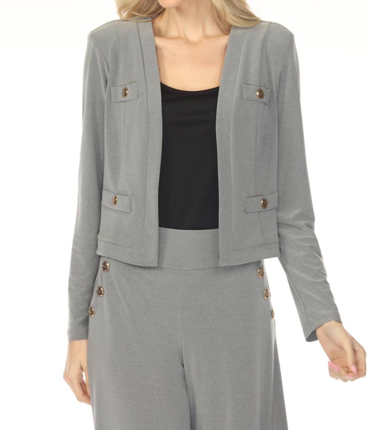 Joseph Ribkoff Open Front Long Sleeve Bolero in grey melange - women's cardigan