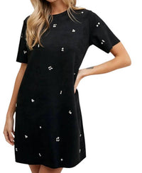 Bluivy - Elle Rhinestone Embellished Suede Shift Mini Dress