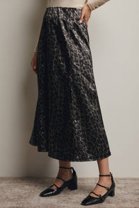 Forte - Leopard Print Satin Midi Skirt