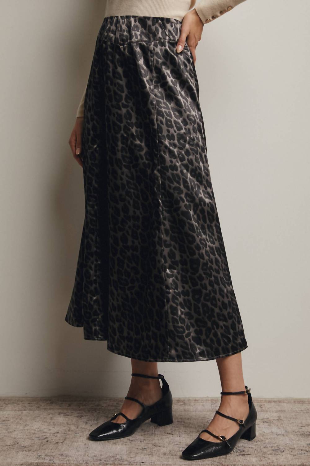 Forte - Leopard Print Satin Midi Skirt
