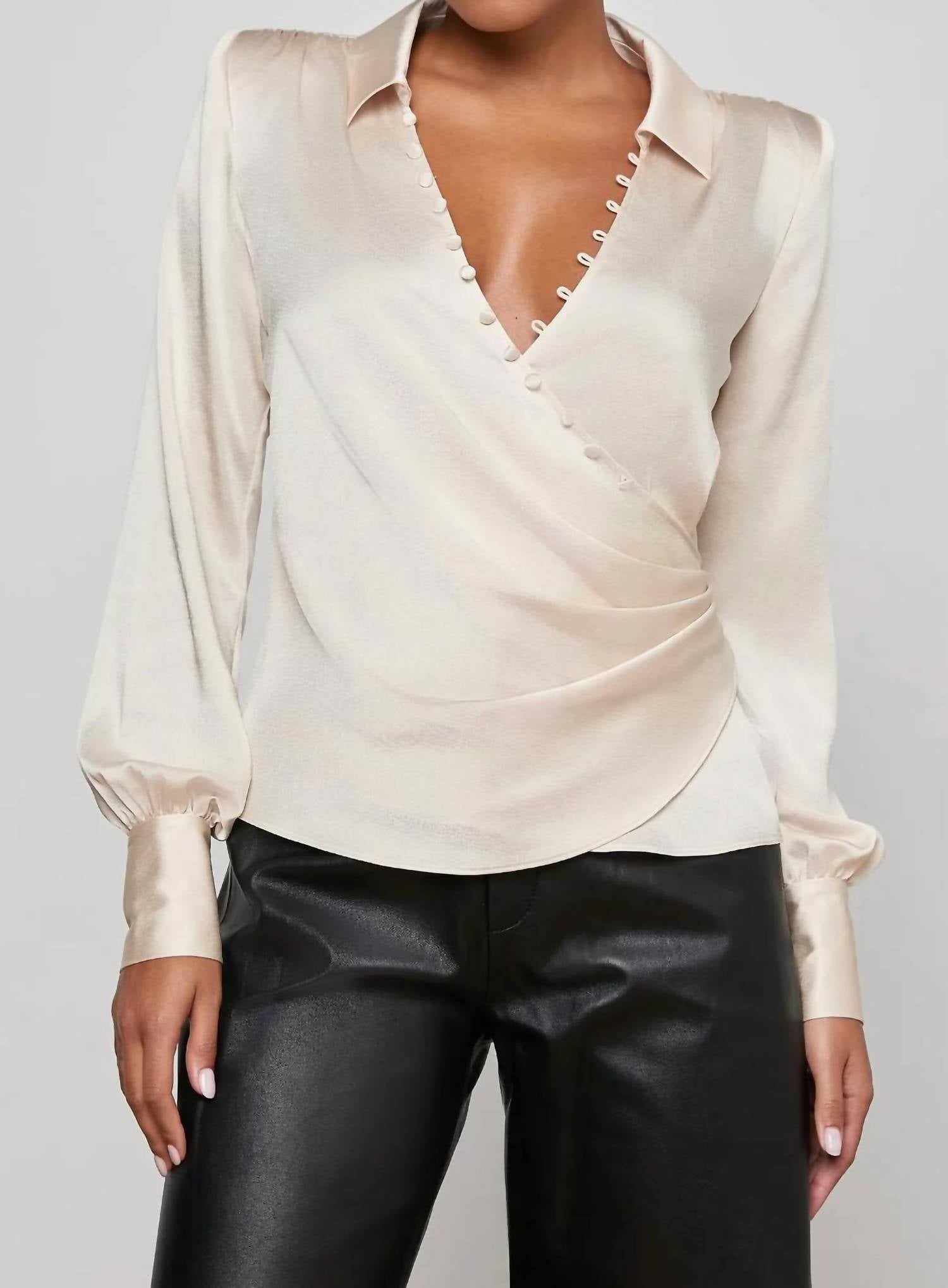 L'Agence - Bernice Satin Wrap Blouse