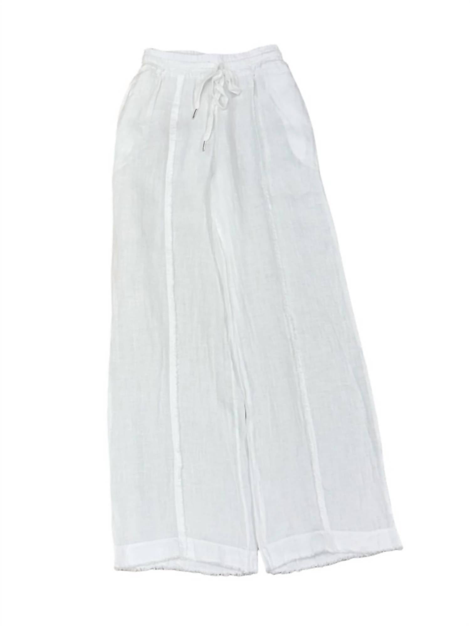 Femme Fatale - Women's Jackie Linen Wide Leg Pants With Fringe Detail
