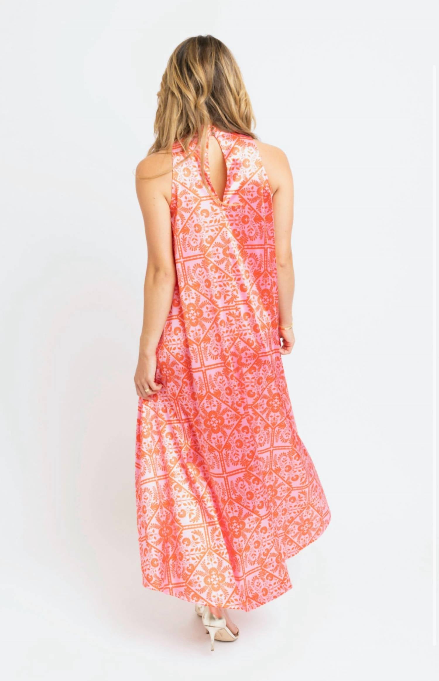Karlie Dynasty Silky Floral Mock Neck Dress in pink - women's dress - detail view