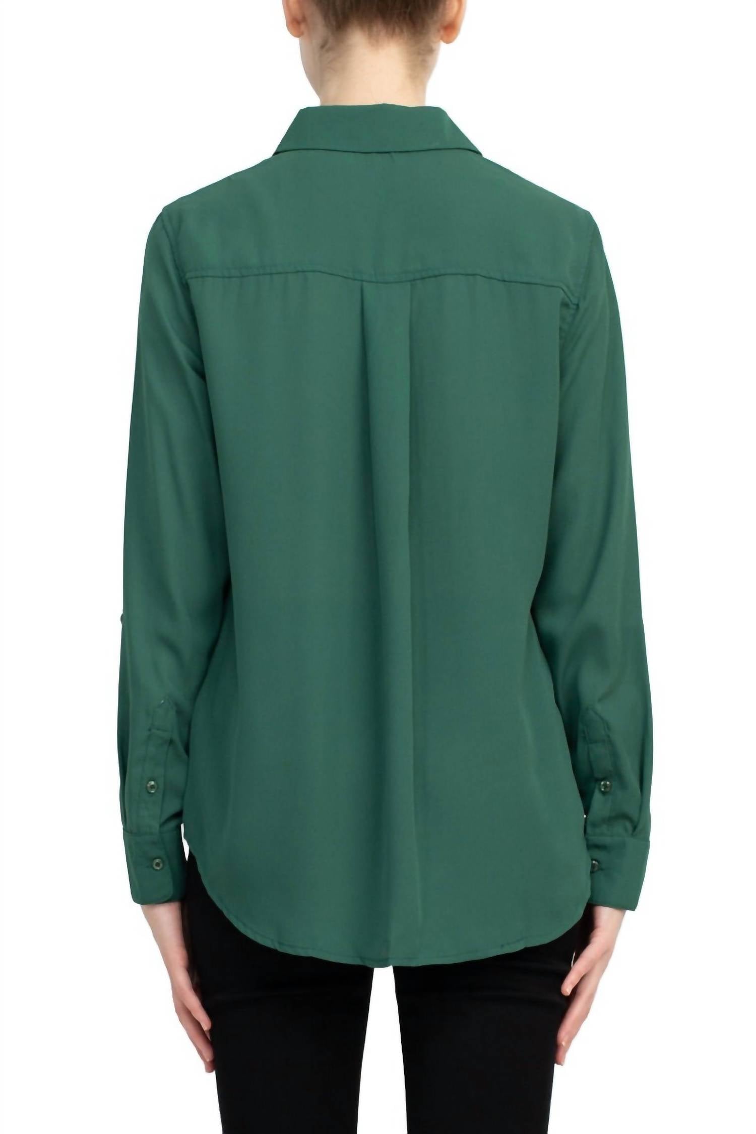 Magaschoni - Collar Neck Long Sleeves Front Button Detail Top