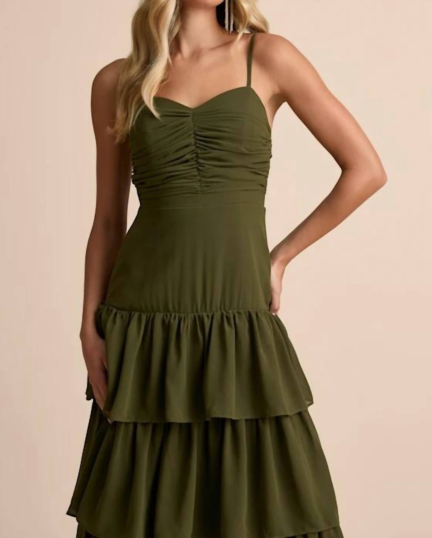 Lulus Gorgeous Influence Tiered Maxi Dress in olive green - women's dress - view 4