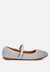 Rag Company - Women's Corphee Pearl Strapped Glitter Ballerina Shoes