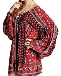 Velzera - Patch Print Baby Doll Mini Dress