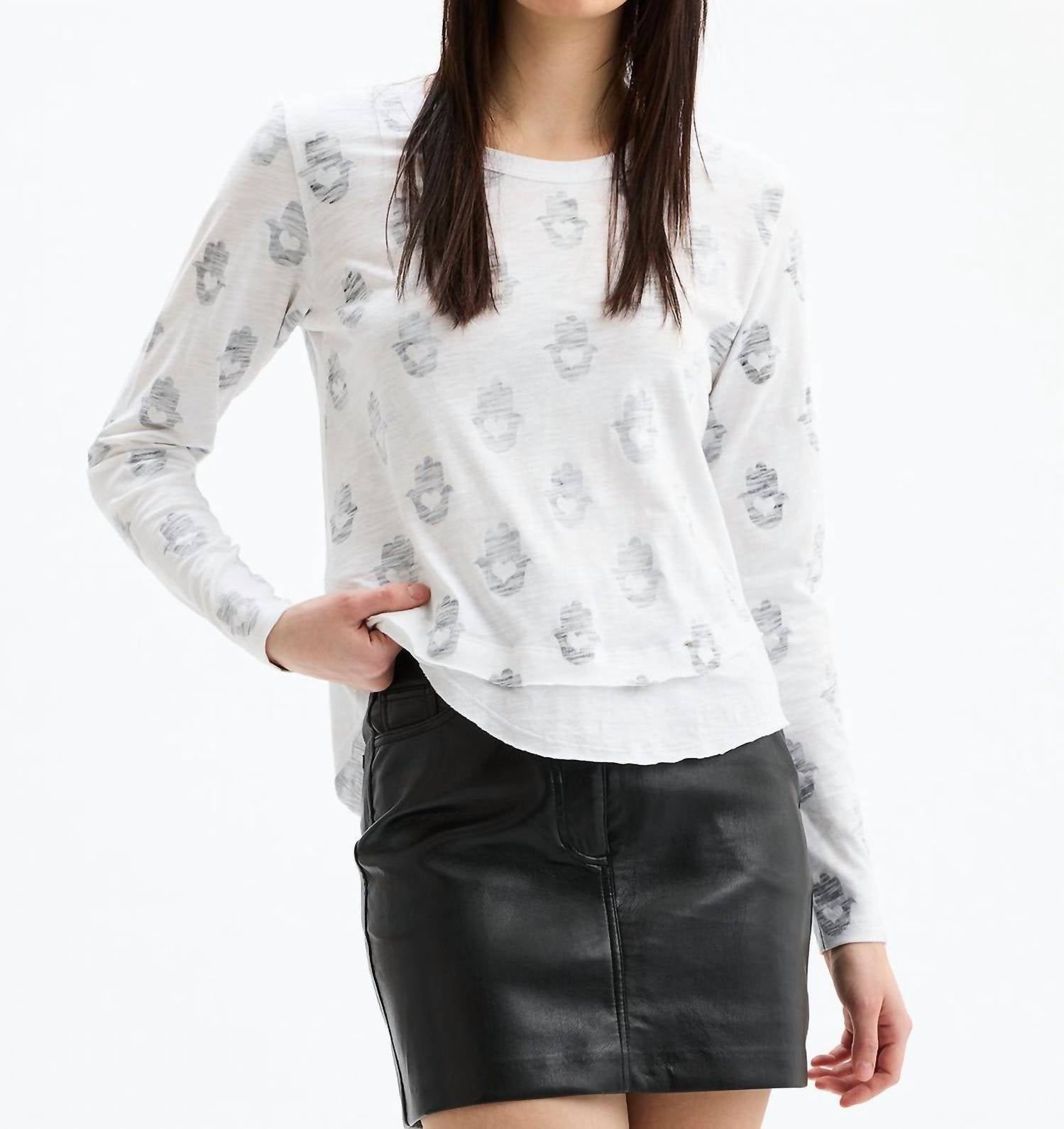 CHRLDR Hamsa Ava Mock Layer Long Sleeve T-shirt in white - women's long sleeve top