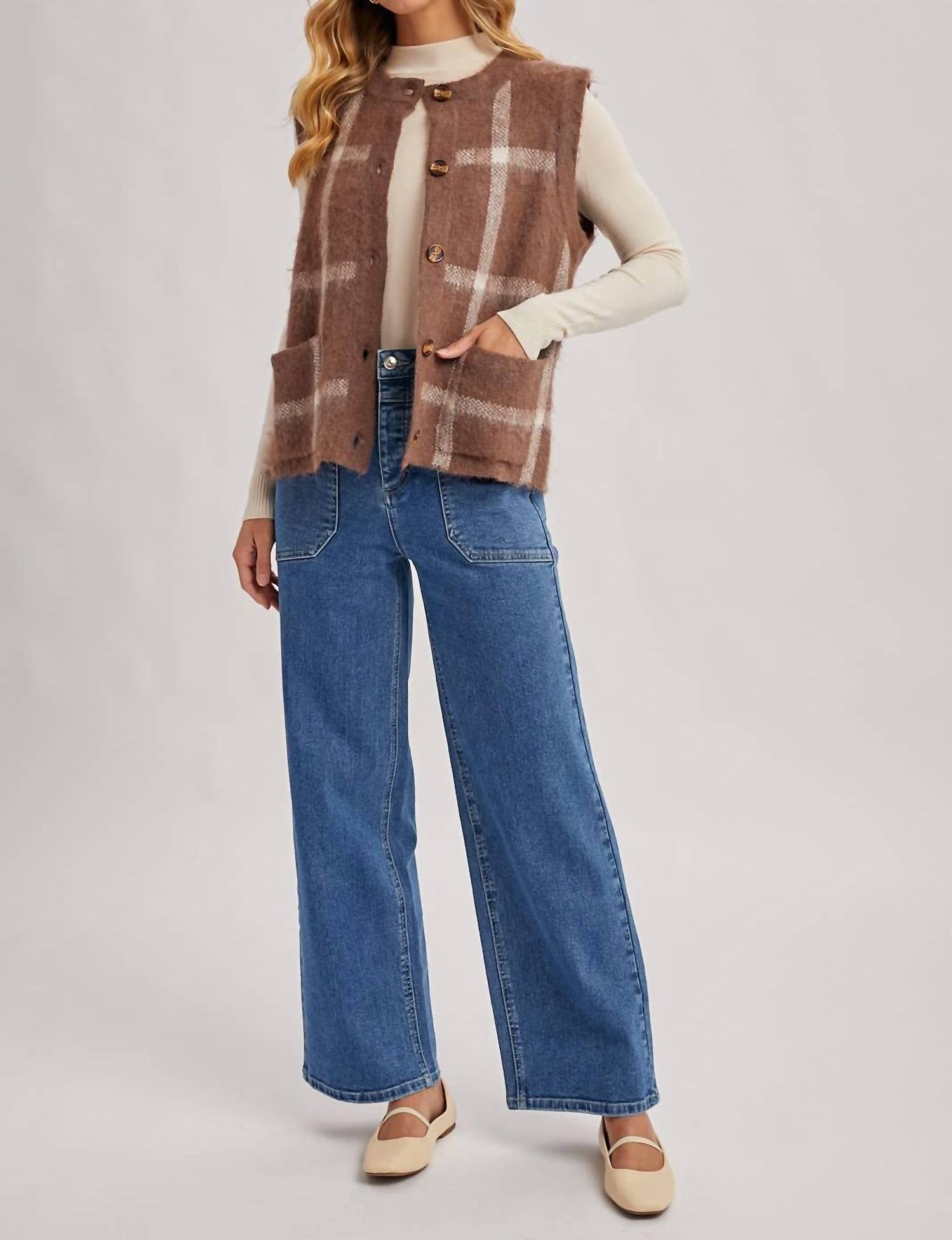 Bluivy - Button Down Plaid Knit Sweater Vest
