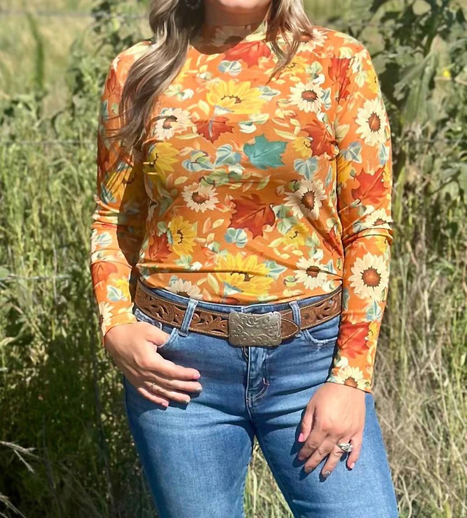 Sterling Kreek - Blissfully Blessed Sunflower Mesh Top
