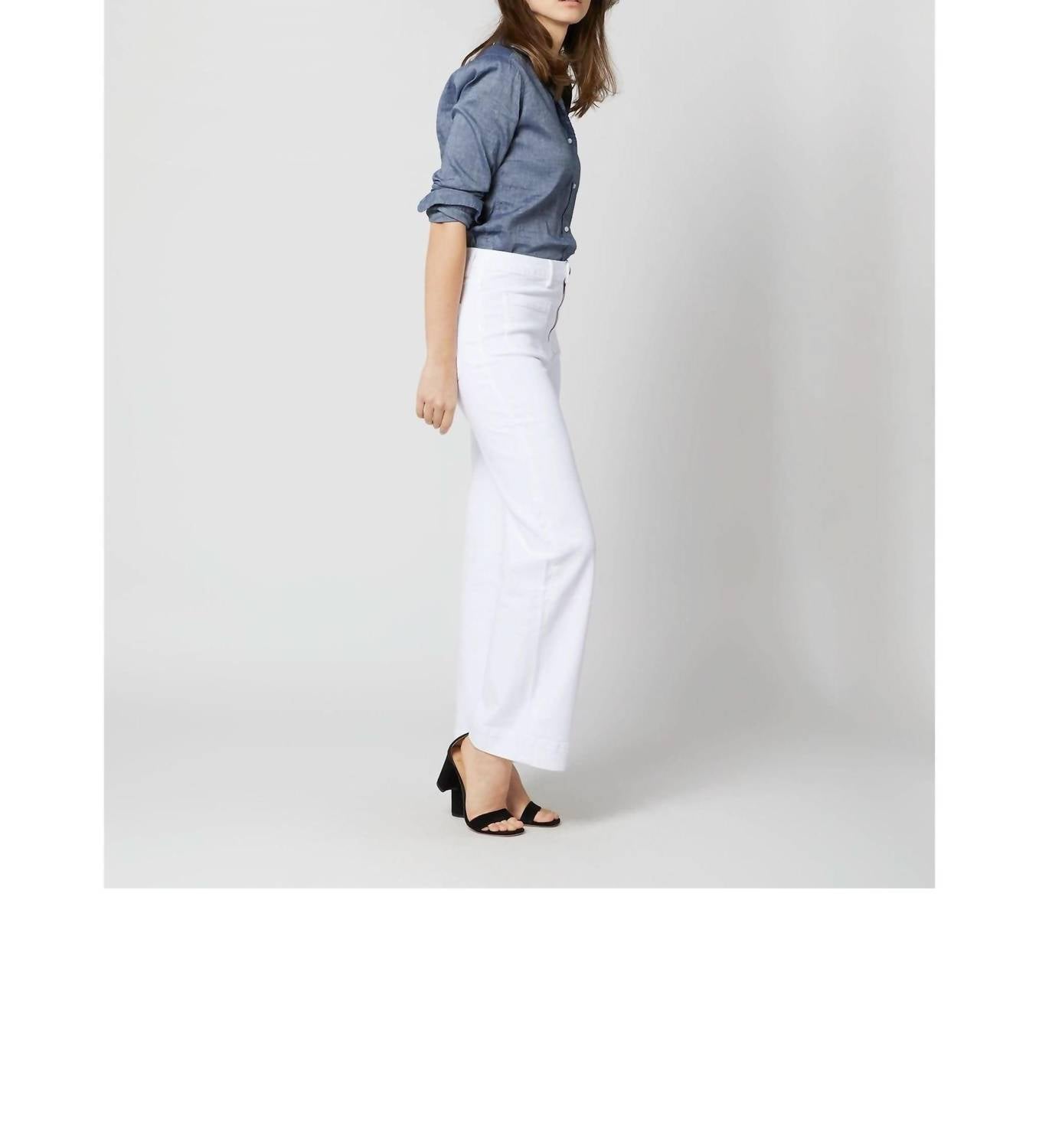 Ann Mashburn Column Patch Pocket Jeans in white stretch denim - women's jeans - detail view