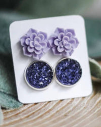 Urban Gemms - Women's Succulent & Druzy Earring Set
