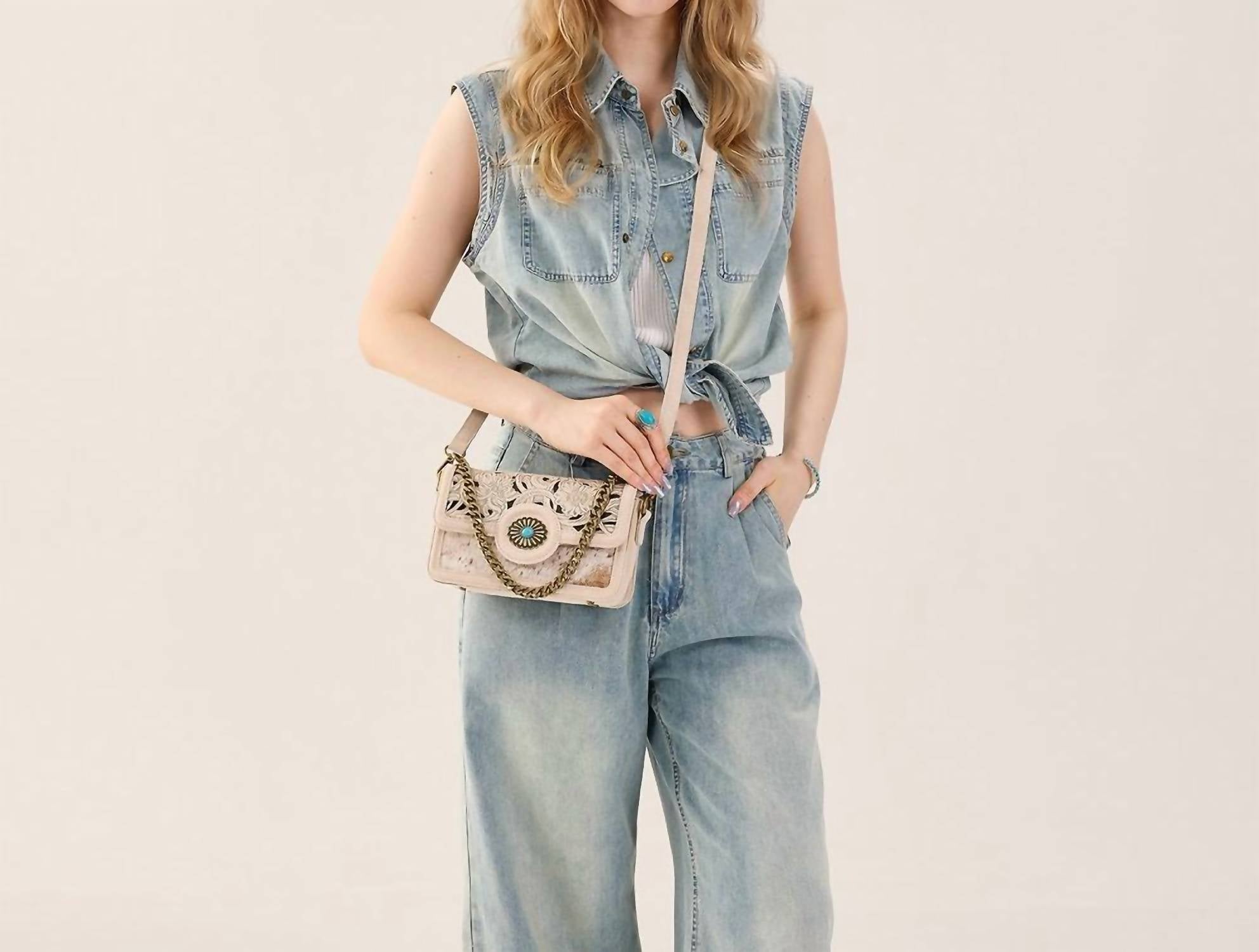 Trinity Ranch - Cowhide Floral Cutout Crossbody Bag