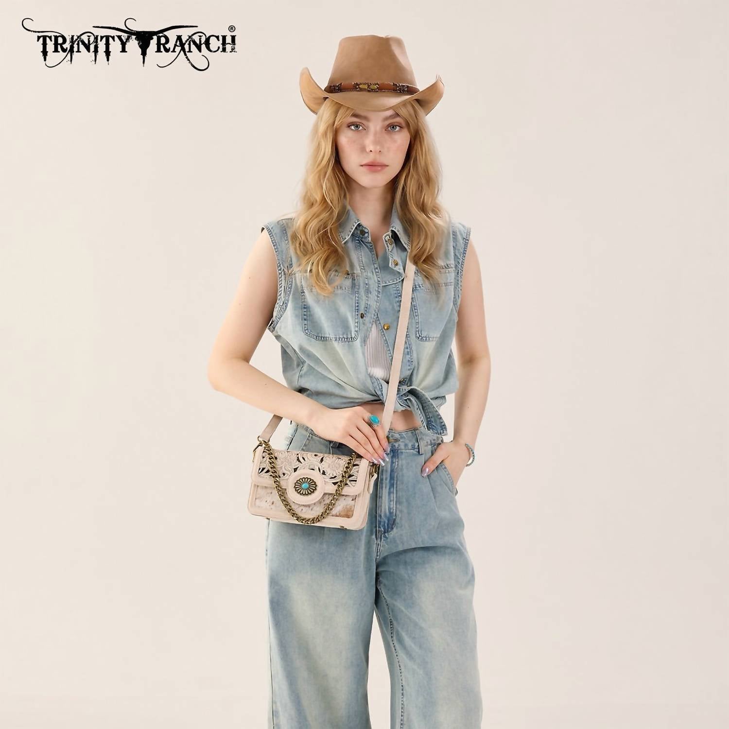 Trinity Ranch - Cowhide Floral Cutout Crossbody Bag
